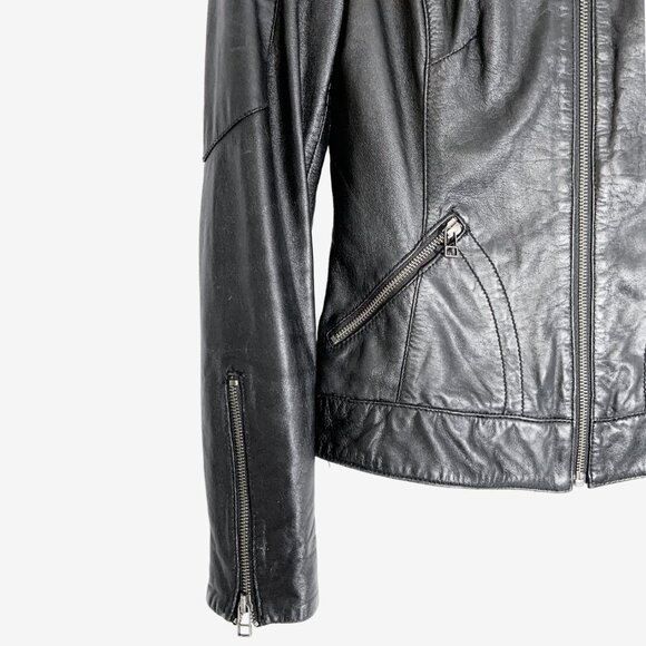 Vintage Y2K Black Leather Biker Jacket by DANIER / Made in Canada / size X-Small - Picture 9 of 16